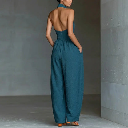 Elevate Your Summer Style with Our Sleeveless Halter Tie Long Pants Jumpsuit - Chic, Backless, and Perfectly Slim-Fitting!