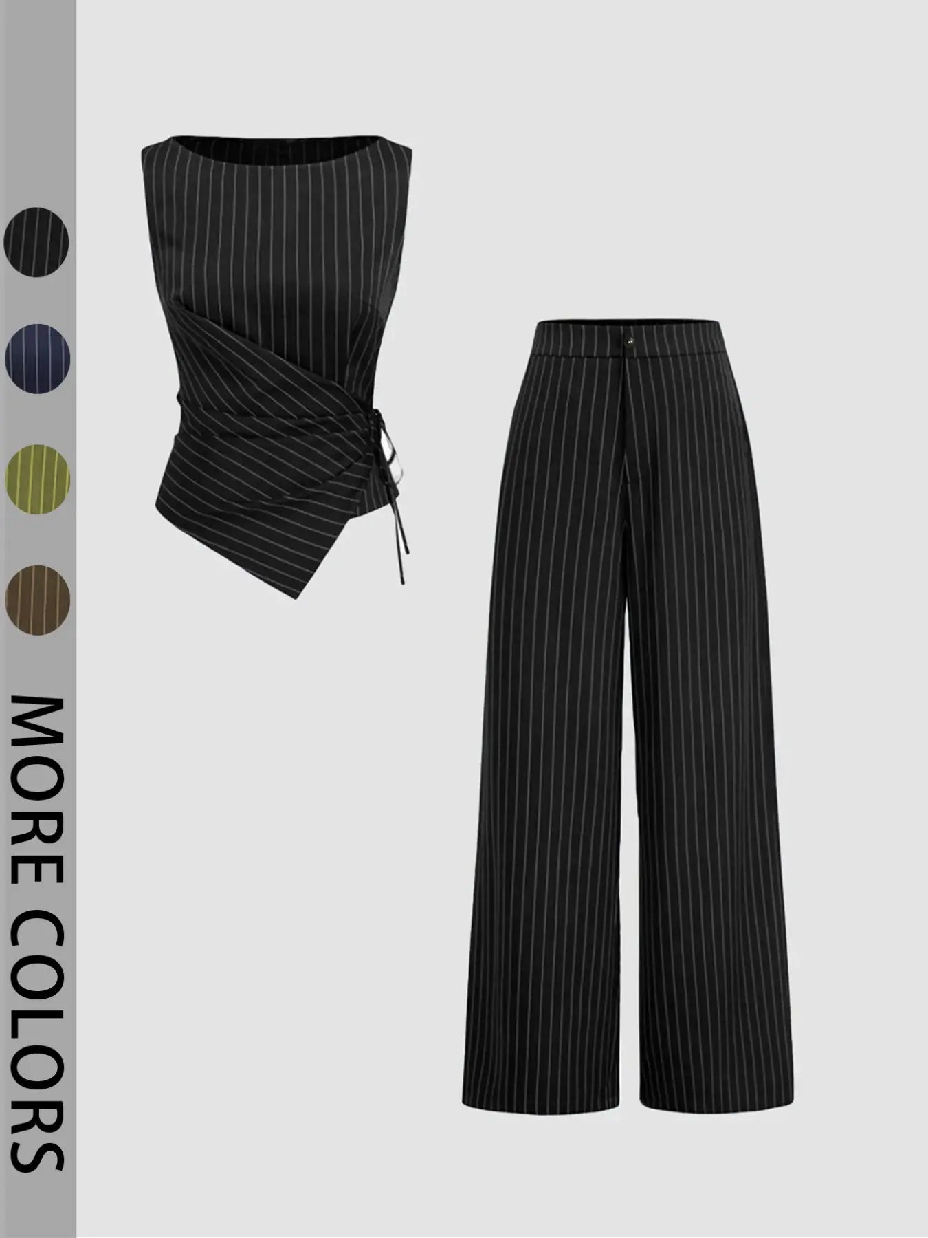Chic Women's Striped Tie-Back Vest Top and Straight Leg Pants Set - Elegant Slim-Fitting Ensemble for All Seasons