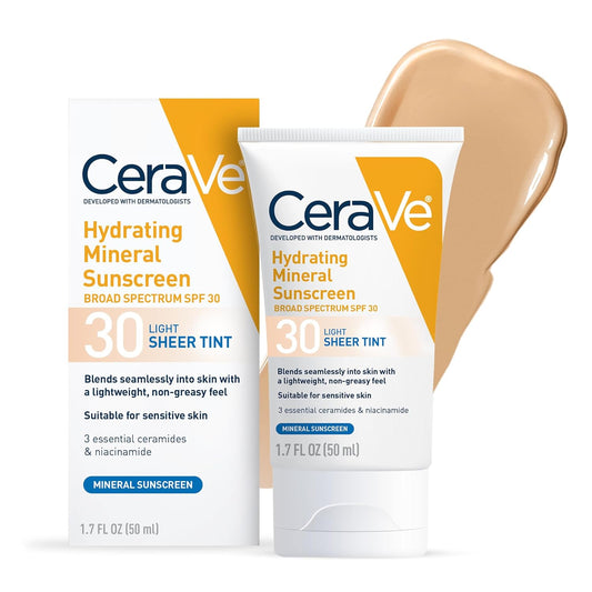 Hydrating Mineral Sunscreen SPF 30 - Sheer Tint for a Natural Glow, Lightweight Formula with Zinc Oxide & Titanium Dioxide, Perfect for All Skin Types, 1.7 Oz