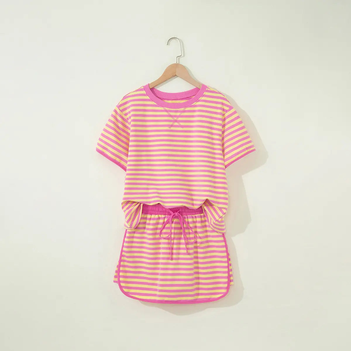 Mntaor Cozy & Chic Striped Set for Women - Matching Top and Mini Skirt in Pink, Soft Fabric, Perfect for Summer Shopping or Coffee Dates, Womenswear Clothes