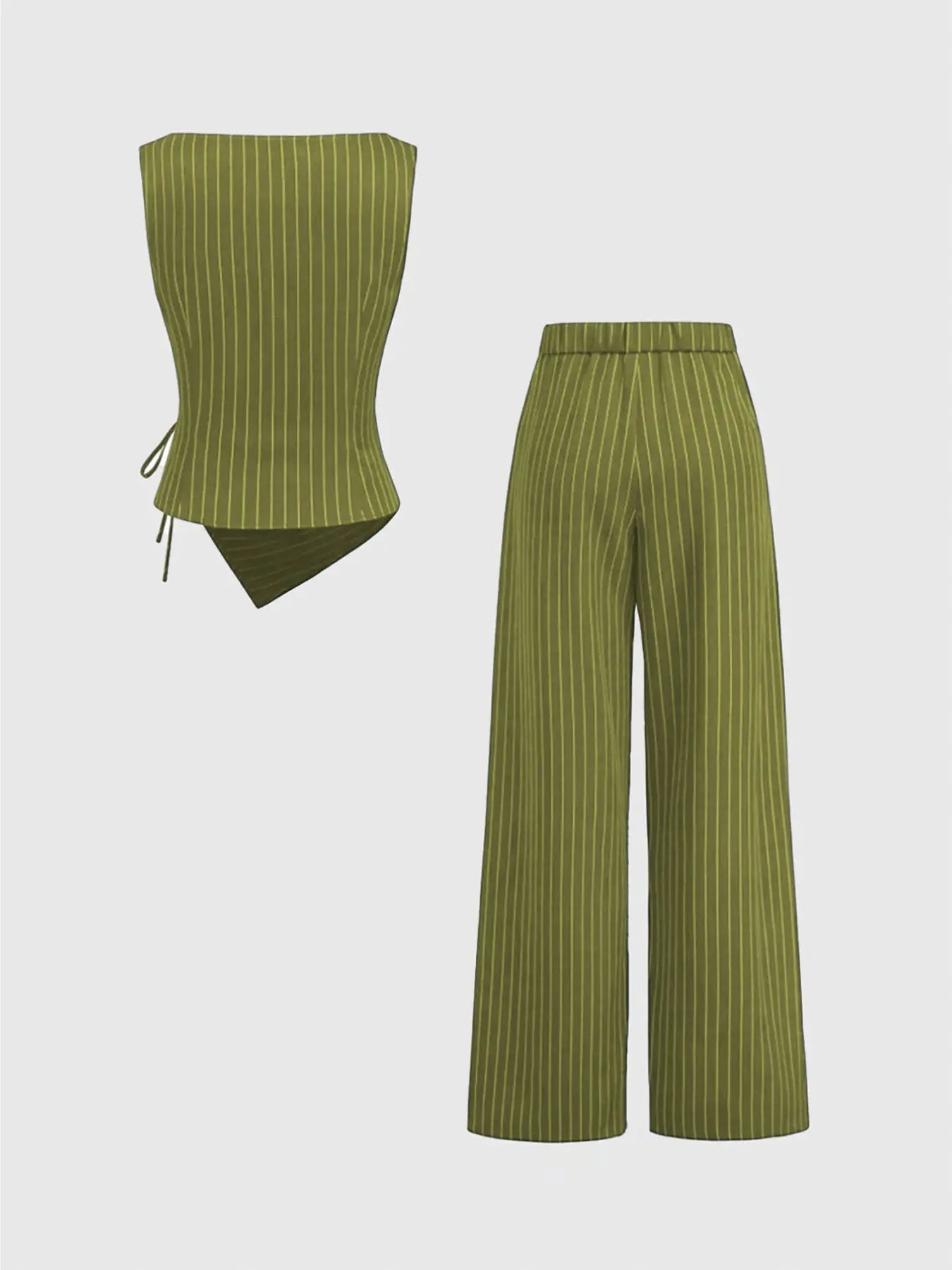Chic Women's Striped Tie-Back Vest Top and Straight Leg Pants Set - Elegant Slim-Fitting Ensemble for All Seasons