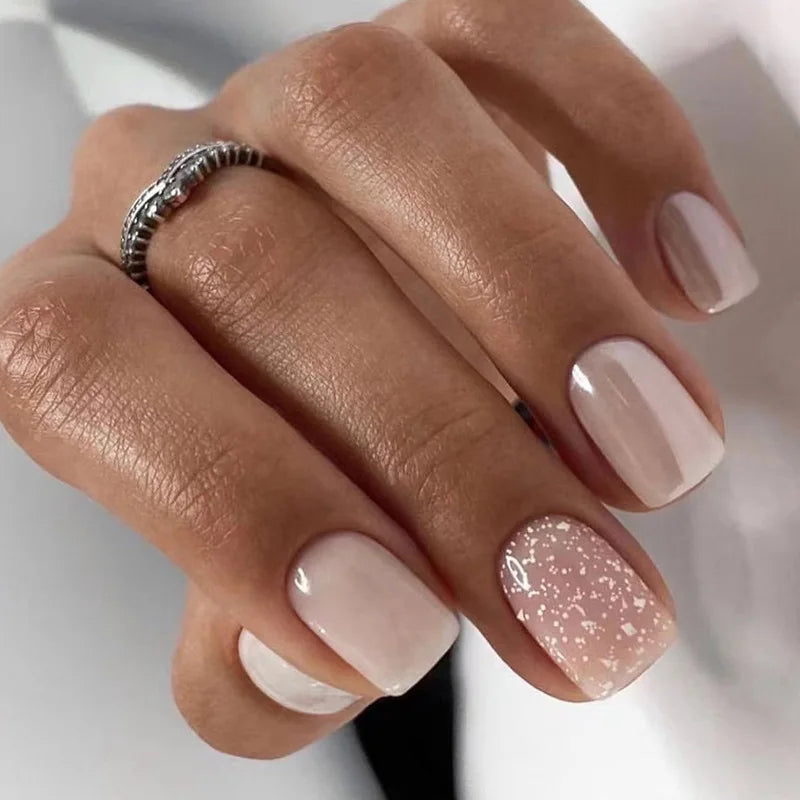 Glamorous Pink Glitter French Short Fake Nails - 24Pcs Full Cover Press-On Nail Tips for Effortless Manicures