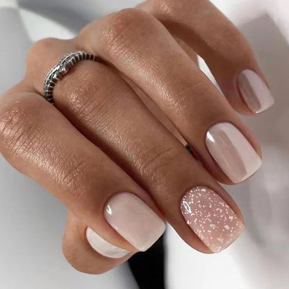 Glamorous Pink Glitter French Short Fake Nails - 24Pcs Full Cover Press-On Nail Tips for Effortless Manicures