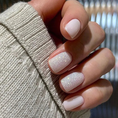 Glamorous Pink Glitter French Short Fake Nails - 24Pcs Full Cover Press-On Nail Tips for Effortless Manicures
