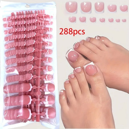 288Pcs Ankle Nails Are Gentle and High-End with White French Stripes Short Square Fake Nails Sweet Press-On Are Suitable for All