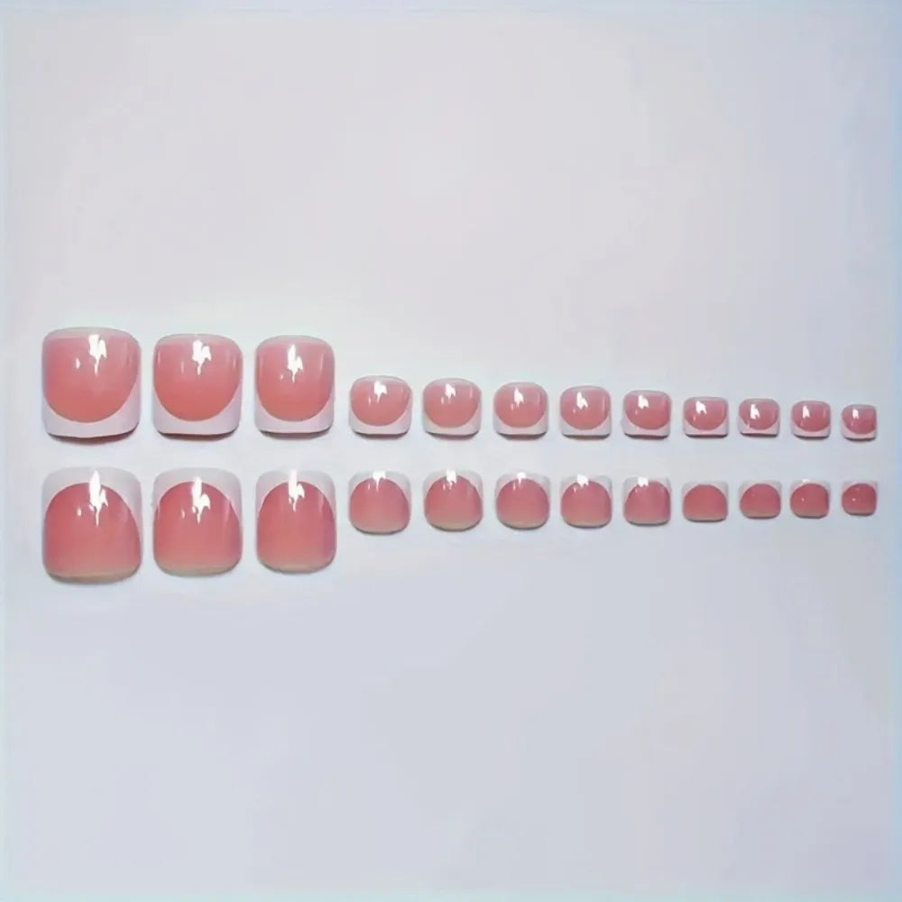288Pcs Ankle Nails Are Gentle and High-End with White French Stripes Short Square Fake Nails Sweet Press-On Are Suitable for All