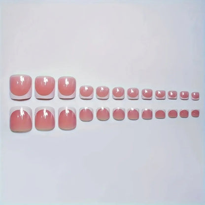 288Pcs Ankle Nails Are Gentle and High-End with White French Stripes Short Square Fake Nails Sweet Press-On Are Suitable for All