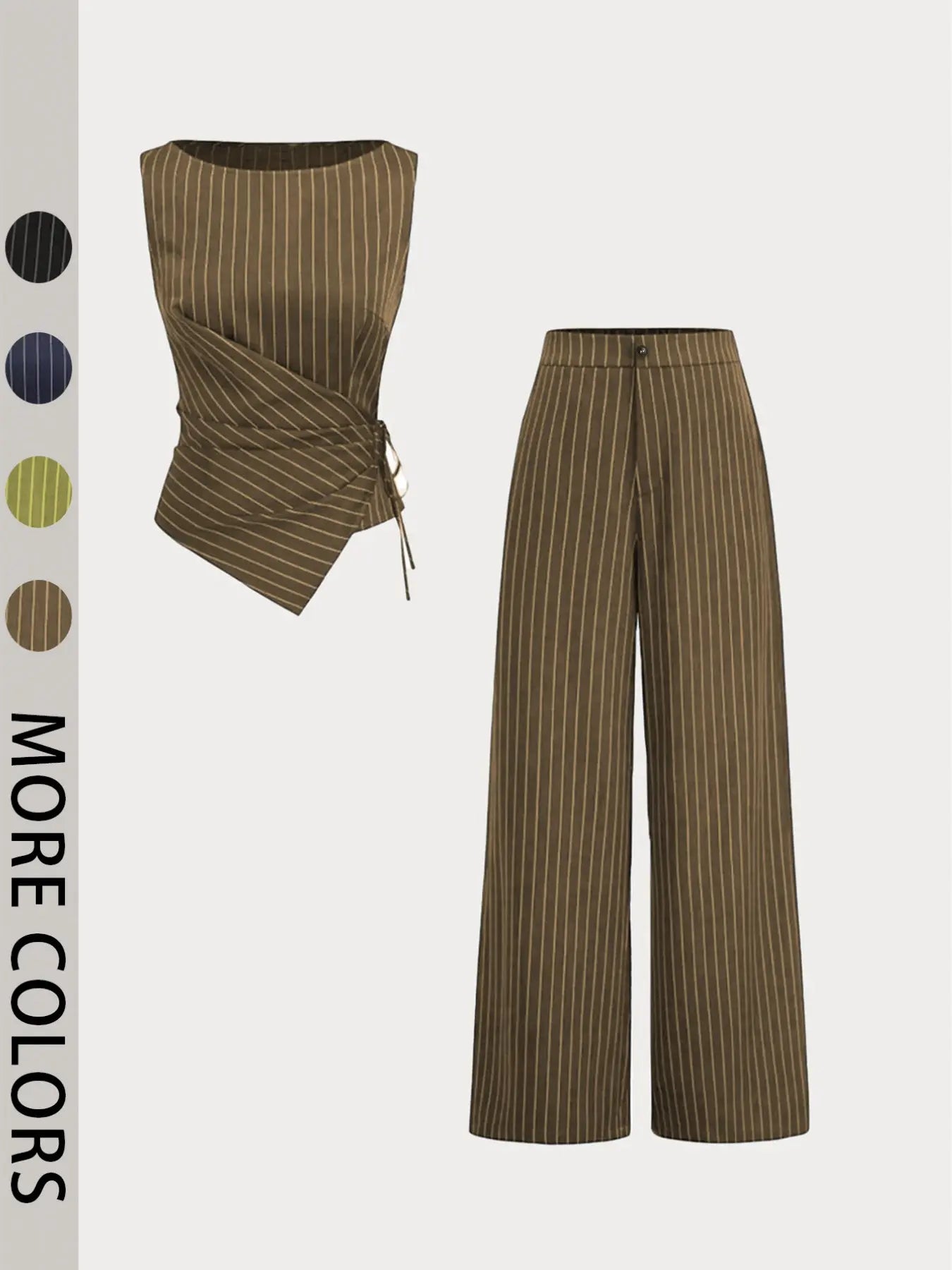 Chic Women's Striped Tie-Back Vest Top and Straight Leg Pants Set - Elegant Slim-Fitting Ensemble for All Seasons