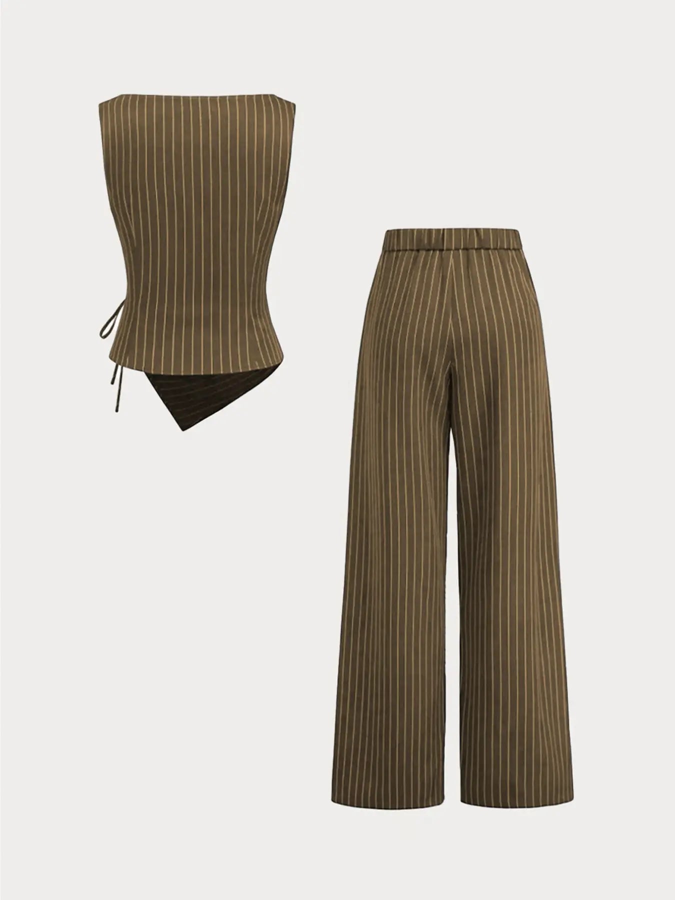 Chic Women's Striped Tie-Back Vest Top and Straight Leg Pants Set - Elegant Slim-Fitting Ensemble for All Seasons