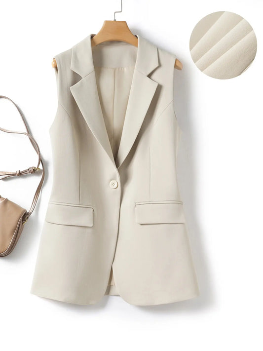 Women'S Pure Color Suit Vest Plain Waistcoat Jacket Spring Autumn Commuter Regular Office Business Versatile Slimming Back Slit Top