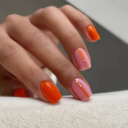 Glamorous Pink Glitter French Short Fake Nails - 24Pcs Full Cover Press-On Nail Tips for Effortless Manicures